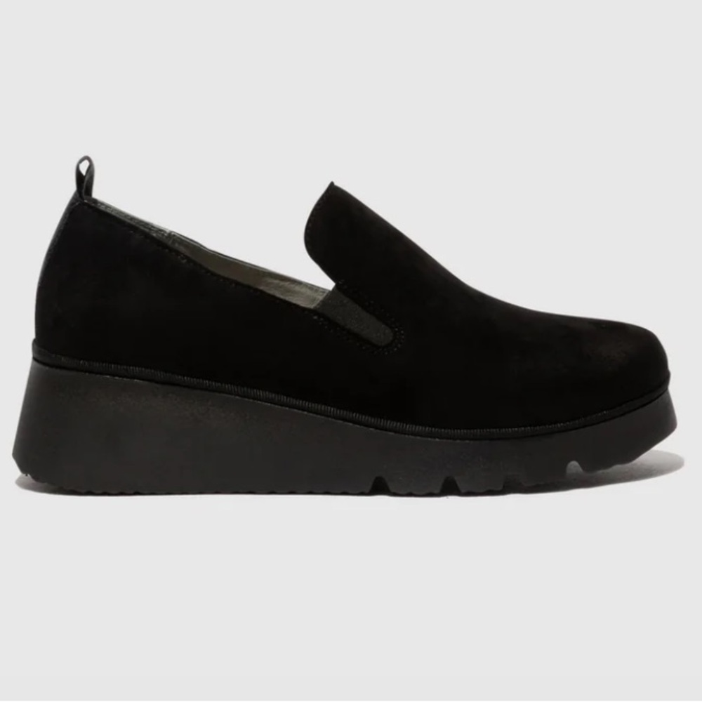 FLY LONDON Women's Black Slip-On Platform PECE406FLY KID SUEDE BLACK,Size 6.5 - Picture 2 of 7